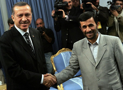 Best of friends? Erdogan (left) with Ahmadinejad.