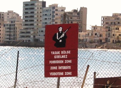 A sign on the fence around Varosha, Cyprus.